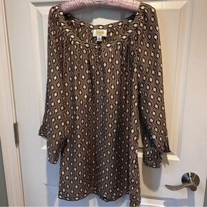 Talbots Brown and Cream tunic top with sequins